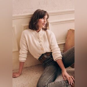 Sezane le Maille Lucas chunky sweater buttons knit cream ivory medium